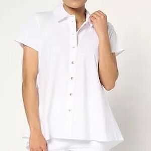 Attitudes by Renee Womens Small White Poplin Button Front Shirt Career A692789